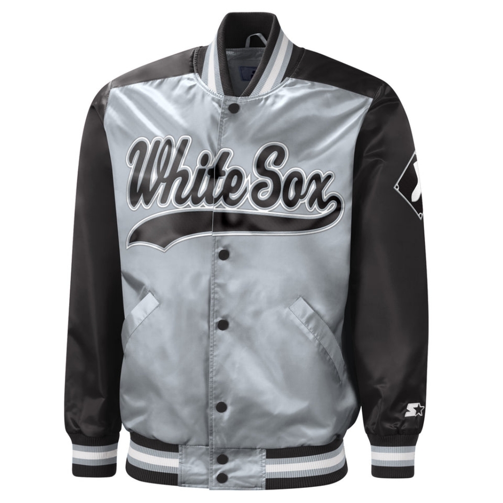 Men's Chicago White Sox Silver- Black Button Down Starter Varsity Jacket/SIZE SM
